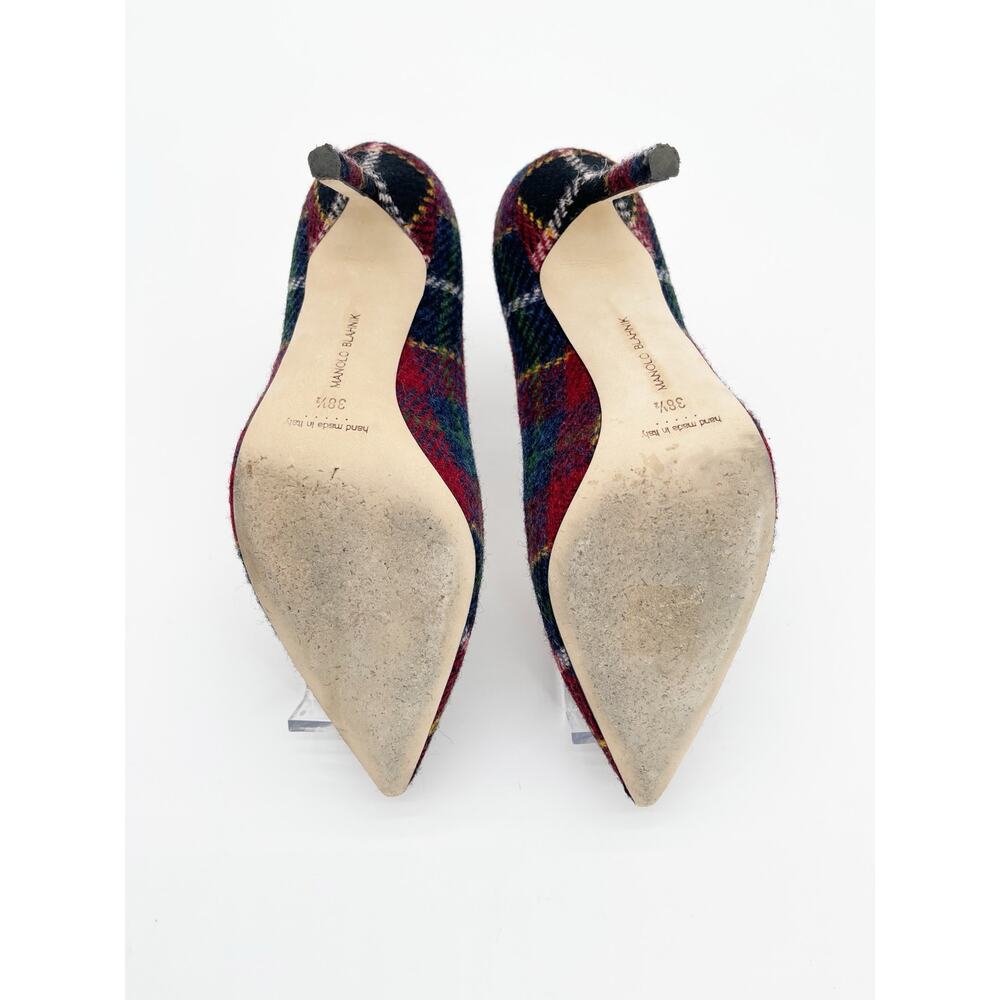 Manolo Blahnik BB Check Plaid Tartan Wool Pointed Toe Stiletto Heels IT 38.5 - Picture 10 of 12